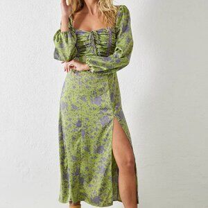 UO Floral Puff Sleeve Midi Dress